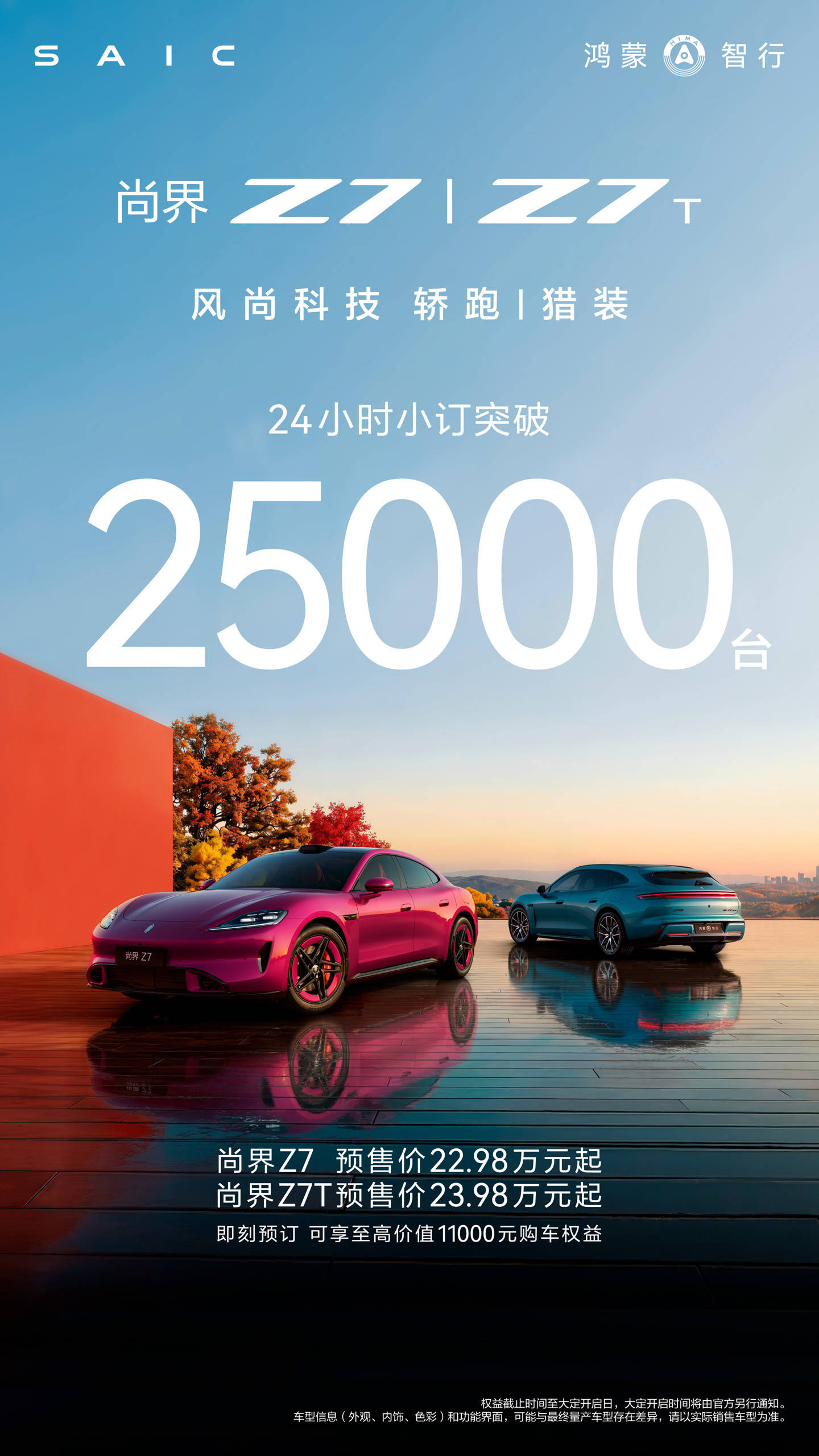 鸿蒙智行尚界 Z7 / Z7T 新车 24 小时小订突破 2.5 万台,预售价 22.98 万起